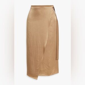 NEW VINCE. Wrap-Effect Satin Midi Skirt- Sand (Size 4)